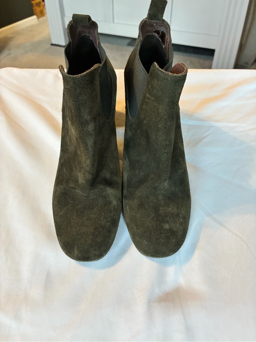 Pedro Garcia Olive Green Suede Chelsea Ankle Boots